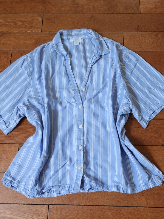 Love By Gap Tops - Love By Gap Button-Up Shirt Women M Blue Striped 100% Cotton Casual Relaxed Boxy